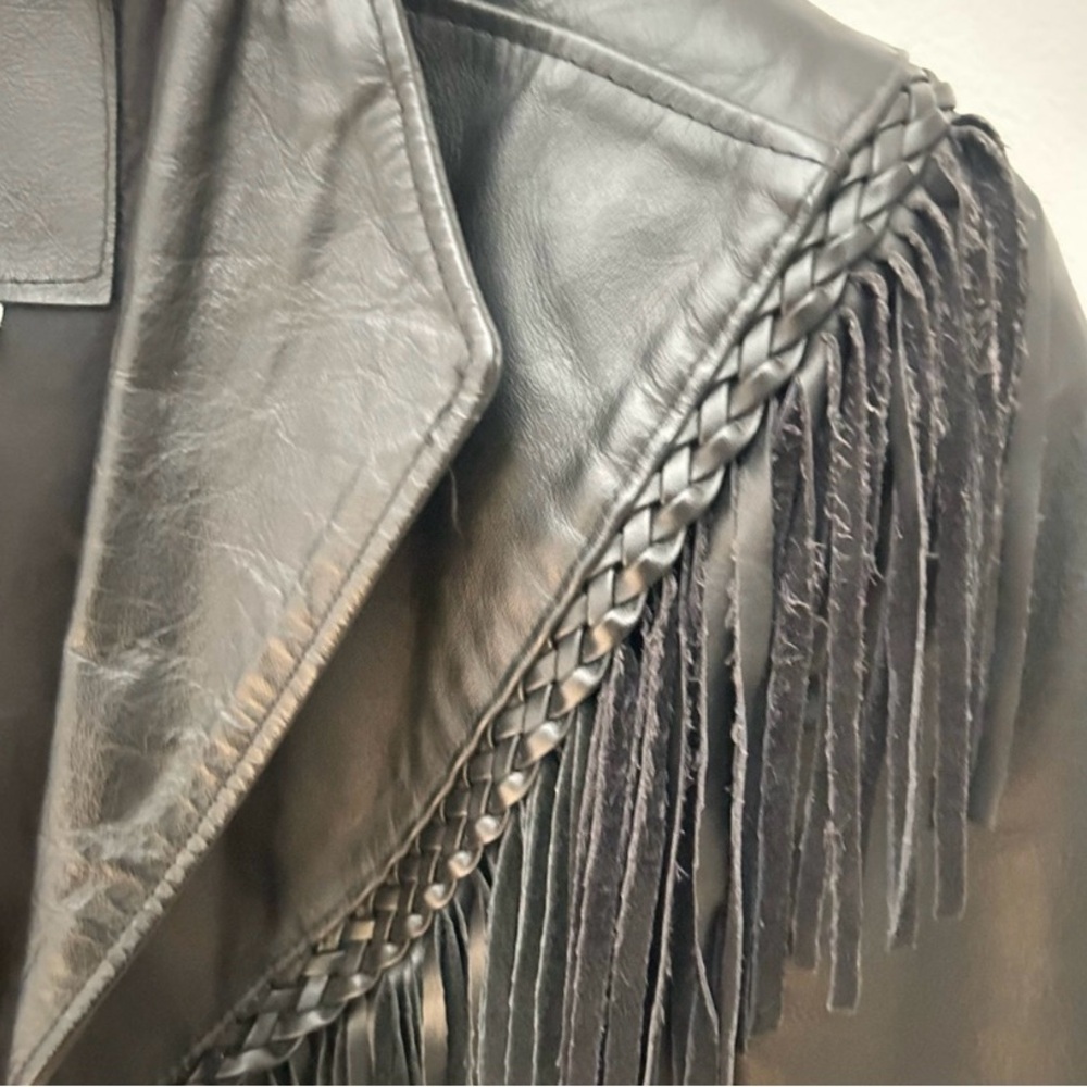 Vintage Black Fringe Leather Cropped Jacket - Women - Picture 4 of 16